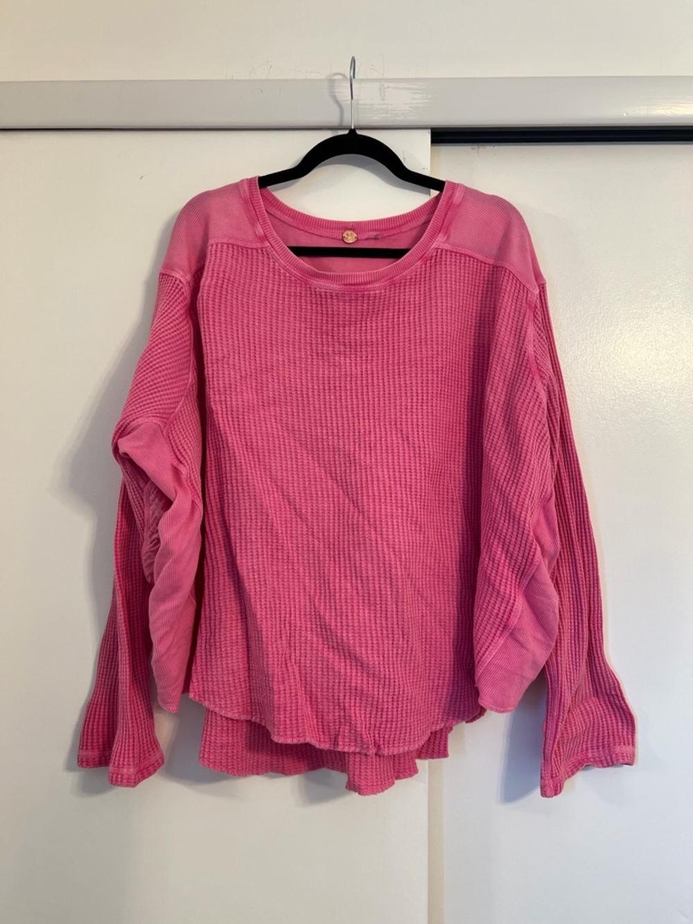Free People Pink Waffle-Knit Long Sleeve Top